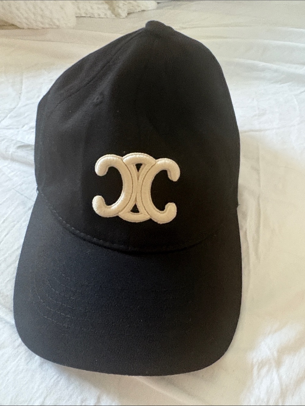 Celine Black Baseball Cap with Cream Interlocking Emblem